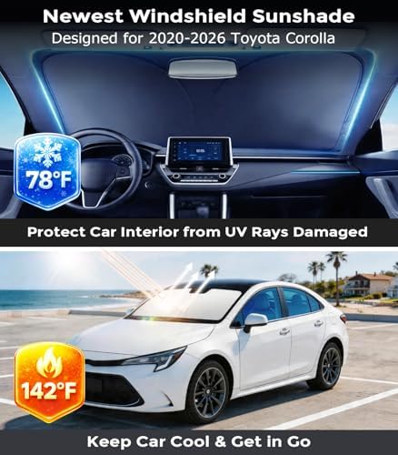 DMJN Front Windshield Sun Shade for Toyota Corolla (2020-2026), [Nano Ice-Crystal Coatings] UPF50+ Heat & UV Block, Protect Car Interior & Keep Cool, Flodable Steel-Ring Car Cover for Summer - Image 2