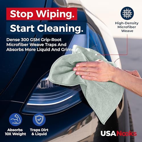 USANOOKS Microfiber Cleaning Cloth - Sea Green - 24Pcs (12.5x12.5 inch) High Performance - 1200 Washes, Ultra Absorbent Car Towel Traps Grime & Liquid for Streak-Free Mirror Shine - car Washing Cloth - Image 6