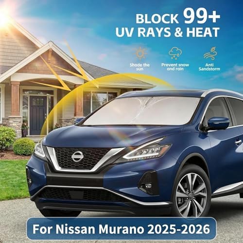 Windshield Sun Shade for Nissan Murano 2025 2026 Sunshade Front Window Shade Custom Fit Murano Accessories Sun Visor Foldable Shade Blocks UV Rays Accessories - Image 2