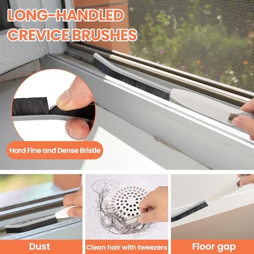 12pcs Window Track Cleaner Tool Set, Window Sill & Groove Cleaning Brushes with Hard Bristle Crevice Brush and Debris Pliers for Sliding Door Rails, Shower Door Tracks, Kitchen & Bathroom Gaps - Image 4