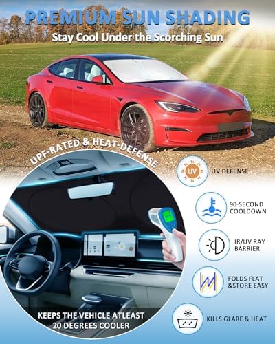 Windshield Sunshade Sun Shade Custom Fit for 2012-2023 2024 2025 Tesla Model S Accessories (Fit Long Range/LR Model) Window Shield Cover for Model S Foldable Sun Visor Blocks UV Rays Car Accessories - Image 2
