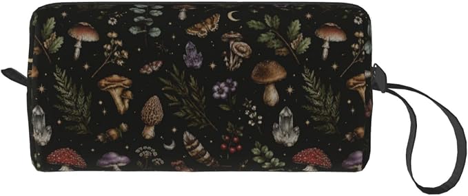 Dark Gothic Forest Botanical Makeup Bag for Women Mushroom | Small Travel Cosmetic Pouch with Zipper, Compact Makeup Organizer Bag for Purse, Toiletries, Skincare & Daily Essentials - Image 8