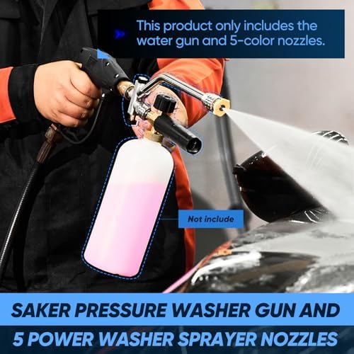 Saker High Pressure Washer Gun with 5 Color Quick Connect Power Washer Sprayer Nozzles,Only Compatible with High-Pressure Water Pipes of M22-14mm Diameter - Image 4