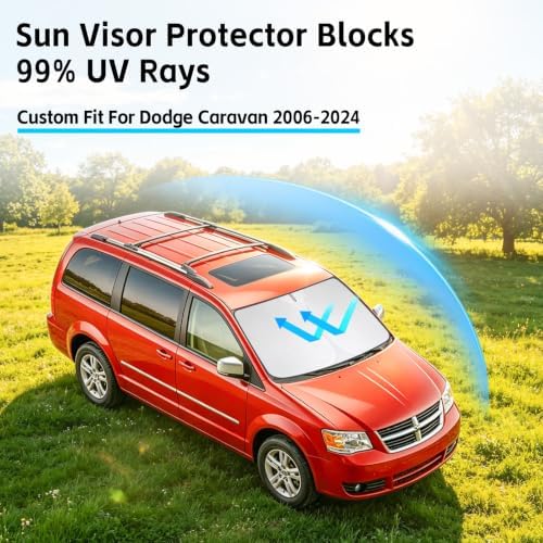 Windshield Sun Shade for Dodge Caravan 2006-2024 Sunshade - Image 2
