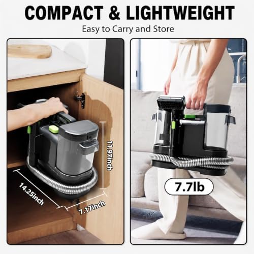 HAPOW Carpet Cleaner Machine, 18Kpa Portable Upholstery Cleaner for Couch Car fabric Furniture Mattress Area Rugs Pets Spot Extractor, with Dual Water Tanks, Cleaning Tool and Self Cleaning - Image 6