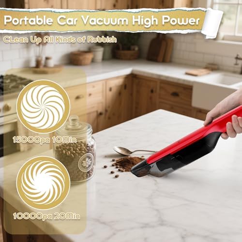 Handheld Vacuum Cordless,15KPA Vacuum with Storage Dock,Red - Image 4
