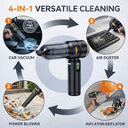 Handheld Car Vacuum Cleaner, 17000Pa High Power Cordless Vacuum Cleaner, 4-in-1 Portable Mini Air Duster, with LED Light and Multi-Nozzles, Vacuum for Car, Home, Office, Pet Hair - Image 3