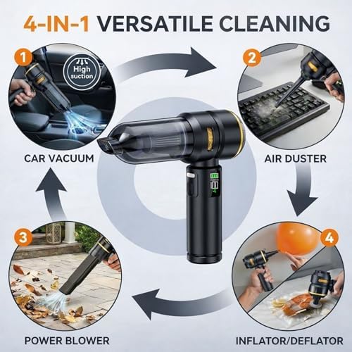 Handheld Car Vacuum Cleaner, 17000Pa High Power Cordless Vacuum Cleaner, 4-in-1 Portable Mini Air Duster, with LED Light and Multi-Nozzles, Vacuum for Car, Home, Office, Pet Hair - Image 3