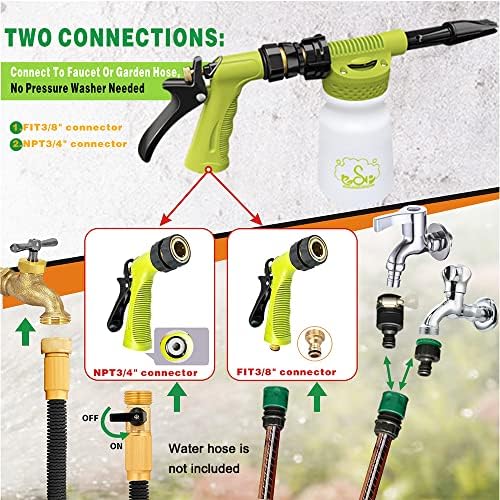 ESP Car Wash Foam Gun for Garden Hose Adjustable Hose Wash Sprayer Thick Filtration with Metal Handle Washing Mitts 6 Levels of Foam Concentration Snow Foam Blaster Quick Connector to Any Cleaning - Image 3