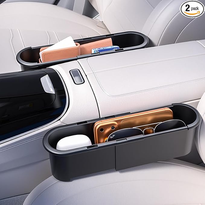 2-Pack Expandable Car Seat Gap Organizer, Adjustable 185-265mm | Driver & passenger side pockets, sliding gap storage box, fits phone keys wallet, seat gap filler set, stop drops by Cxprctpu