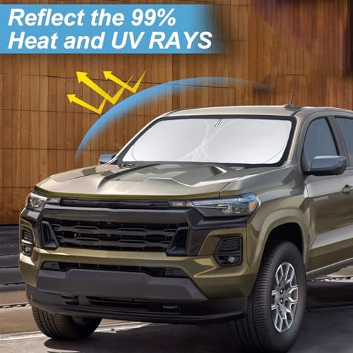 Foldable Windshield Sun Shades for 2021-2023 Nissan Frontier, Sunshade Cover Protector Custom Fit Nissan Xterra Armada Reflector Sun Visor Front Window Shade Cool Car Accessories-(61" x 33.5") - Image 2