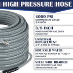 Hourleey Pressure Washer Hose 100FT, Kink Resistant High Tensile Wire Power Washer Hose, Rubber Wire Braided with 3/8" Quick Connect for Hot/Cold Water, 4000 PSI, Gray - Image 5