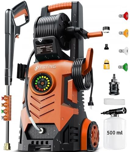 2026New Pressure Power Washer 5000PSI with Adjustable Touch Screen 8 Level, 34" Tall, 4 Quick Connect Nozzles,Inlet Hose&Filter&500mlFoam Cannon for Cars/Fences/Driveways/Home Cleaning (Red) by FOTING-Makeyourwaterrefreshed