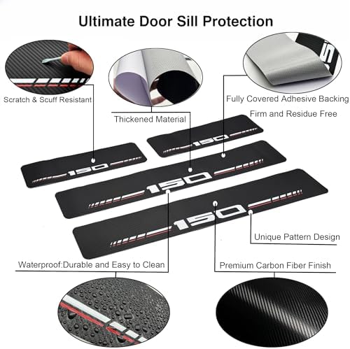 Car Door Sill Protectors for Ford F-150 F150 2015-2026 Accessories, White | Thick Carbon Fiber， Door Sill Scuff Plate Cover， Anti-Scratch Door Entry Guard，Car Door Decoration ，Cover Scratches - Image 3