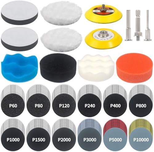 133 PCS Sanding Disc Drill Polishing Kit Sanding Attachment, 3 Inch Wet Dry Headlight Restoration Kit, Hook and Loop Sandpaper Buffing Pads with Rotary Tools for Car Wood Metal Glass Resin Expoxy by ProCarvingDiscManufacturer