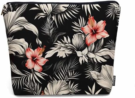 Woman Makeup Bag Tropical Palms, Hawaii Hibiscus Flowers Palm Leaves Makeup Bags Travel Cosmetic Bags Toiletry Makeup Organizer Pencil Pouch Makeup Cosmetic Bag For Owners Lady Birthday Gifts by Unknown