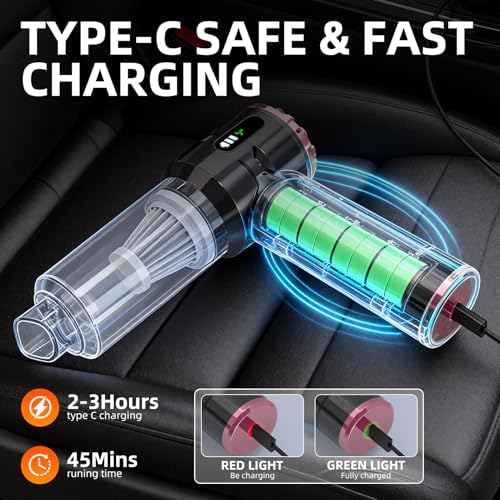 Handheld Vacuum Cleaner Cordless, 23000Pa Powerful Car Mini Vacuum Cleaner, Rechargeable Portable Lightweight dust Catcher for Home Car Carpet Stairs Pet Hair Deep Cleaning（Black-Silvery） - Image 6