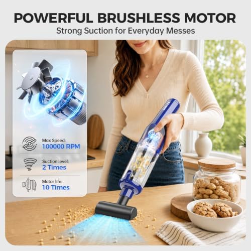 dormzie Handheld Vacuum Cordless, Car Vacuum with 19000Pa Powerful Suction,1.3 lbs Lightweight, Type-C Charge, Multiple Accessories for Car Home Office Pet - Image 3