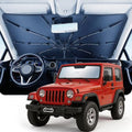 DMJN Umbrella Windshield Sun Shade for Jeep Wrangler JL JK JT TJ (2011-2026), Car Sunshade for Front Windshield [Nano Ice-Crystal Coatings] UPF50+ Heat & UV Block, Protect Interior & Keep Cooler by DMJN