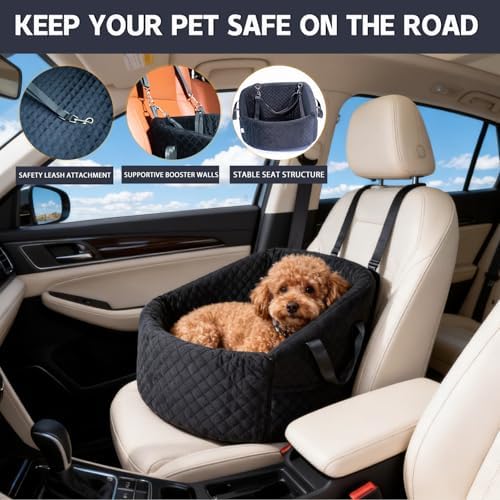 Dog Car Seat for Small Dogs, Elevated Pet Booster Seat | Soft Velvet Travel Bed with Safety Leash, Supportive Cushioning & Washable Cover for Cars, SUVs and Trucks, Up to 30 lbs - Image 4