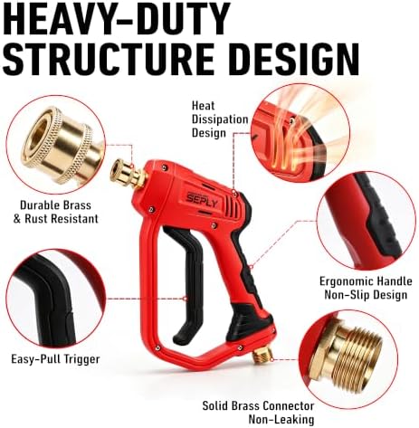 Short Pressure Washer Gun 5000 PSI with 5 Nozzle Tips, M22-14mm Fittings, Heavy Duty Power Washer Spray Gun with Ergonomic Handle for Car Wash, Detailing, and Cleaning - Image 6