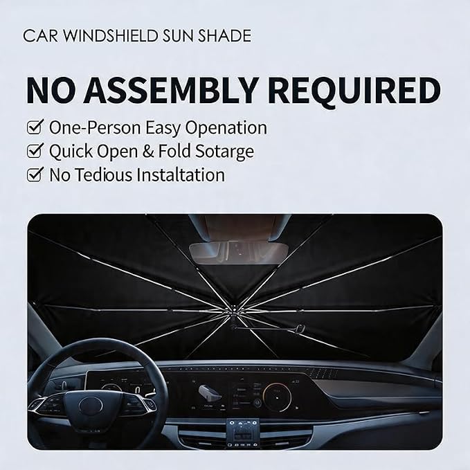 Windshield Sun Shade Umbrella,Car Windshield Umbrella Sun Shade,Fits Various Front Windshields,57"x32" - Image 2