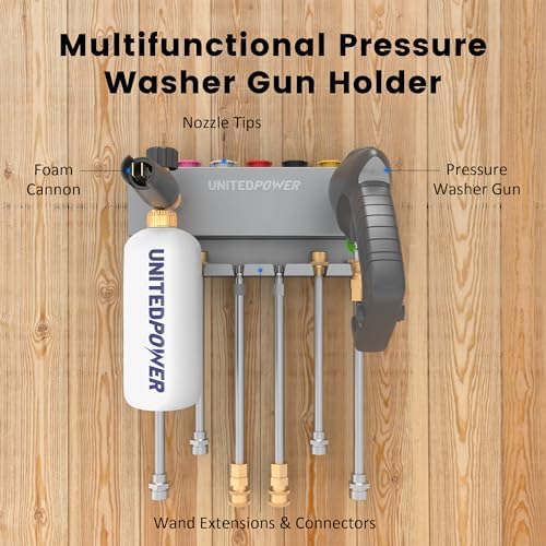 UNITEDPOWER Pressure Washer Gun Holder，Wall Mount Foam Cannon Holder，Tool Storage Rack for Pressure Washer Wand/Nozzle Tips, Car Wash Accessories Organizer, Silver - Image 3