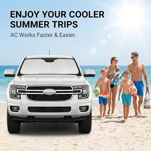 Windshield Sun Shade for Ford Ranger 2019-2024 2025 2026 Sunshade Front Window Shade Custom Fit Ranger Accessories Sun Visor Foldable Shade Blocks UV Rays Accessories - Image 4