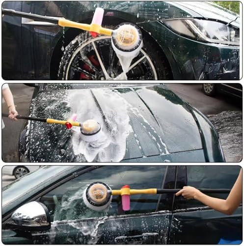 Car Wash Brush with Long Handle,Auto Rotating Car Wash Brush Cleaning Kit 360° Spin Car Mop with Pressure Washer Gun and Hose Nozzle for Cars RV Truck Yards Gardens etc - Image 5