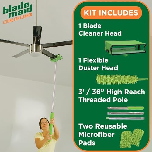 Blade Maid Ceiling Fan Blade Cleaner & Duster | Extendable Pole for High Ceilings, Moldings, Blinds, Walls & Cars, Corner Cleaning Tool, with Reusable Microfiber Pads | Size 3 feet (Pack of 1) - Image 2