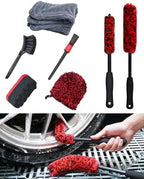 oesee Professional 4 Pack Long Handle Wheel Brush Kit for Cleaning Wheel and Tire- 2X Soft Wheel Cleaning Brush, Detailing Brush and Stiff Tire Brush, Bendable& Durable Wheel Rim Cleaner Brush Set by OeSee