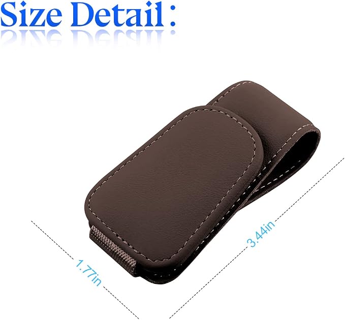 zipelo 2PCS Magnetic Leather Sun Visor Sunglasses Holders, Brown | one-hand access, soft contact surfaces, stores glasses and cards, lightweight compact form, car interior accessories - Image 2