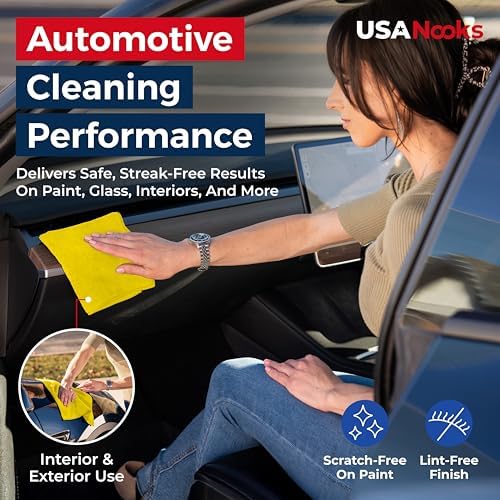 USANOOKS Microfiber Cleaning Cloth Yellow - 8 Pcs 12.5"x12.5" - High Performance - 1200 Washes, Ultra Absorbent Towels Weave Grime & Liquid for Streak-Free Mirror Shine - Car Washing Cloth - Image 5