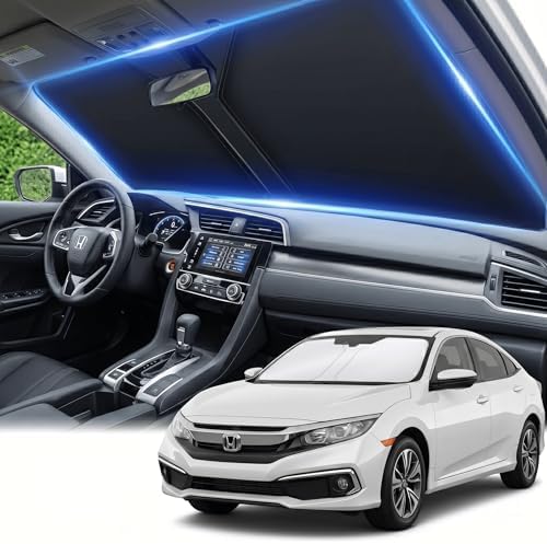 Windshield Sun Shade for Honda Civic 2016-2021 Accessories 4-Layer 240T Front Window Shade Custom Fit Civic Sun Visor Foldable Shade Blocks UV Rays by AuyNeas