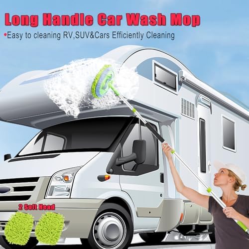 62'' Car Wash Brush with Long Handle, Car Wash Kit with Tire Brush, Tower, Window Squeegee, Chenille Microfiber,Car Detailing Brushes, Car Cleaning Brush Kit Supplies for Car, Truck, SUV, RV - Image 3