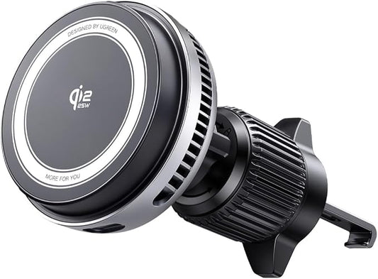 UGREEN Qi2.2 25W Wireless Car Charger Mount with Silent Cooling Fan (TEC) | Air Vent Clip and Fast Power, LED Lights, 360°Adjustable Car Phone Holder for iPhone 17-12 Series, 5FT Cable, No Adapter by Unknown