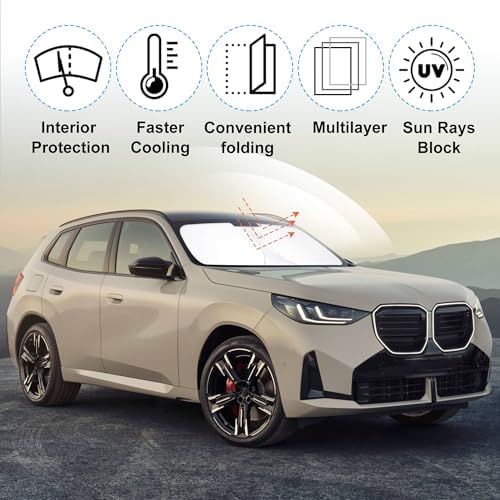 TINGLU Sun Shade for BMW X3 2025 2026 Accessories Windshield Sun Shade Window Shade UV Rays Protection Sun Visor Cover with Steering Wheel Sunshade Storage Bag - Image 5