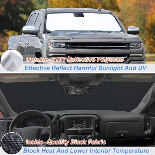 JKCOVER Foldable Front Window Windshield Sunshade Compatible with 2014 2015 2016 2017 2018 Chevy Silverado/GMC Sierra 1500 2500 3500HD Accessories Sun Heat UV Rays Protection Sun Shade Visor - Image 2