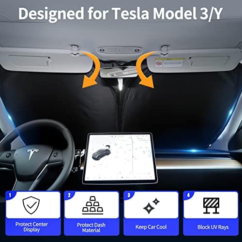 Upgraded Sunshade, Improved UV Protection Fabric, Foldable Front Sun Shade, Custom Accessories for Tesla Model 3/Y/Y Juniper 2016 to 2026 - Image 2