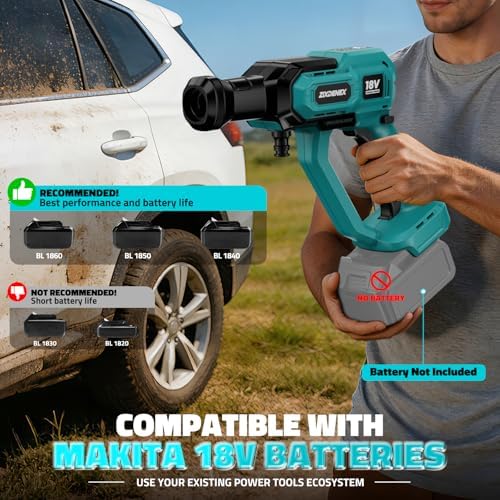 Cordless Portable Washer for Makita 18V Battery, 1000 PSI Portable Handheld Washer with Brushless Motor, 6-in-1 Nozzle, 3 Level Adjustable for Car Yard Fence Wall Clean (Battery Not Included) - Image 3