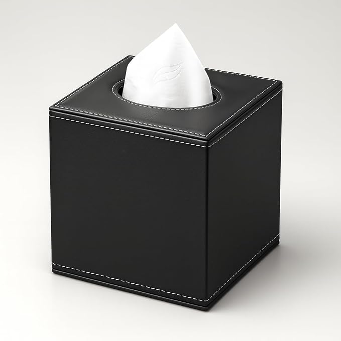 PU Leather Tissue Box Cover with Magnetic Bottom – Square Cube Dispenser for Home, Office, Car, Hotel – Modern Tissue Holder Square for Kleenex, Stylish 5.3″*5.3″*5.8″ by Yureshmull