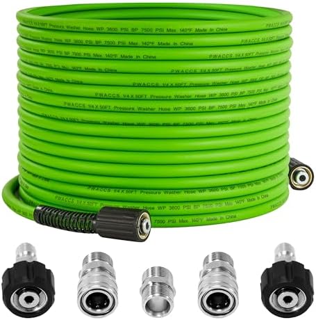 PWACCS Pressure Washer Hose 50 FT x 1/4", Power Washer Hose Kink Resistant by PWACCS