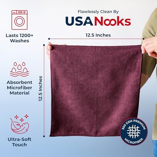 USANOOKS Premium 300GSM Microfiber Cleaning Cloth - 12.5"x12.5" High Performance - 1200 Washes, Ultra Absorbent Microfiber Towels for Cars Undercarriage, Rims & Engine Bay Cleaning - Microfiber Cloth - Image 2