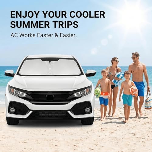 Windshield Sun Shade for Honda Civic 2016-2021 Accessories 4-Layer 240T Front Window Shade Custom Fit Civic Sun Visor Foldable Shade Blocks UV Rays - Image 5