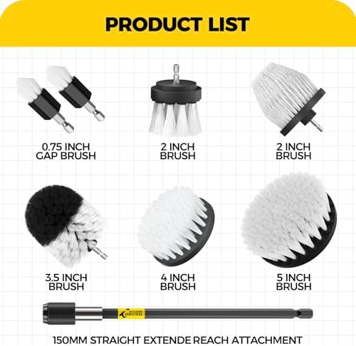 Holikme 8Pc Drill Brush Set - Scrub Brushes with Extension for Home Clean - Image 2