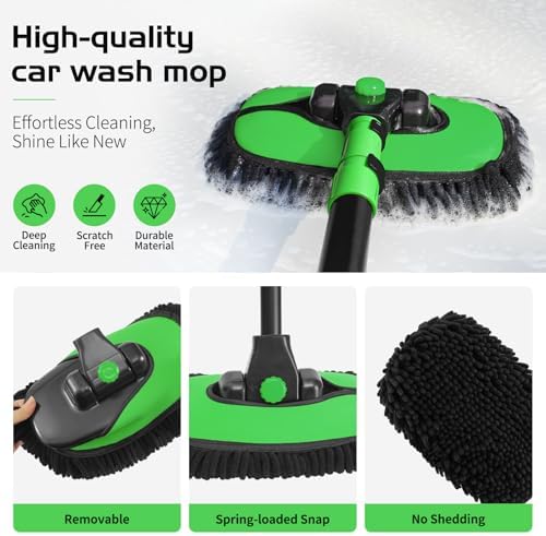 HIPPIH 15° Curved Car Wash Brush with Long Handle, 2 Scratch-Free Mop Heads - Image 6