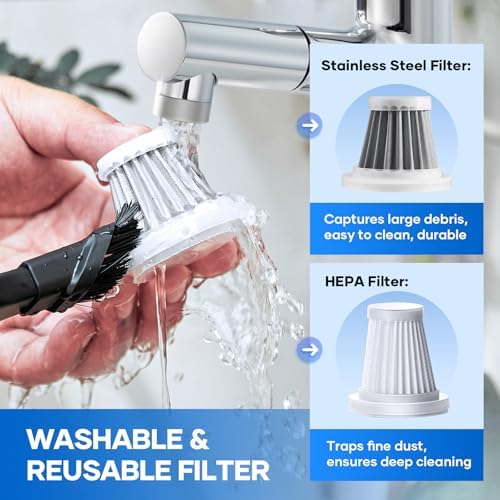SakerPlus Mini Vacuum Cleaner, 3 in 1 Car Vacuum Cleaner High Power, 15000PA Powerful Suction, Air Duster, 7500mAh, Dual Filter,Adjustable Small Vaccum Portable Cordless for Cars,Desktop,Home - HL137 - Image 4
