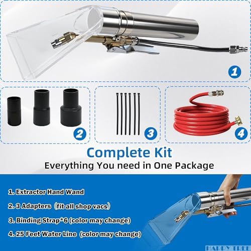 Happy Tree Universal Fit All Brands' Shop Vac Extractor Hose Kit Adapter Wet-Dry Extraction Accessory for Upholstery & Carpet Cleaning Auto Detailing Wet Vaccum Accessories with 25 Feet Water Hose - Image 2