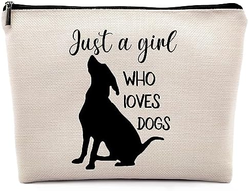 Just a Girl Who Loves Dogs Cosmetic Bag, Animal Lovers Pet Makeup Bag Zipper Cosmetic Pouch Bag Travel Linen Makeup Organizer, Dog Lovers Gifts for Women Girls Teens Dog Owner by Dwept
