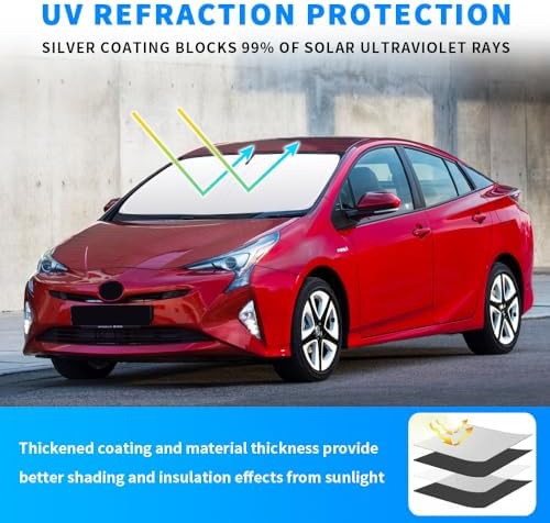 Front Windshield Sun Shade Custom Fit Compatible for Toyota Prius xw30 xw50 2009-2022 Sunshade Foldable UV Ray Reflector Sun Visor Protector Shield Cover Reflective (for Prius xw30 xw50 2009-2022) - Image 3